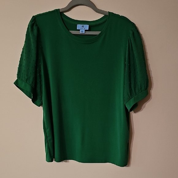 CeCe Forest Green Blouse with Puff Sleeves - Picture 1 of 4